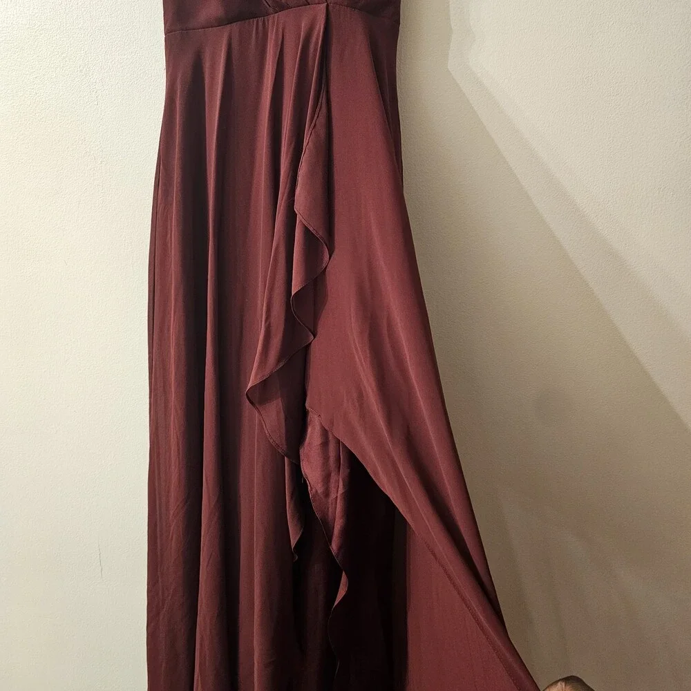 Jenny Yoo Farrah Burgundy Chiffon Bridesmaid Gown Ruffle Maxi Formal Dress 0 - Picture 4 of 9